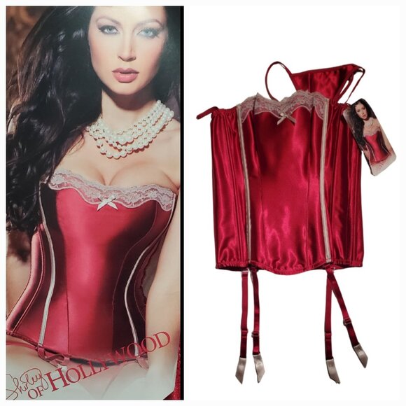 Red Satin Bustier Corset Set – Size 34 (NWT) - Picture 1 of 11